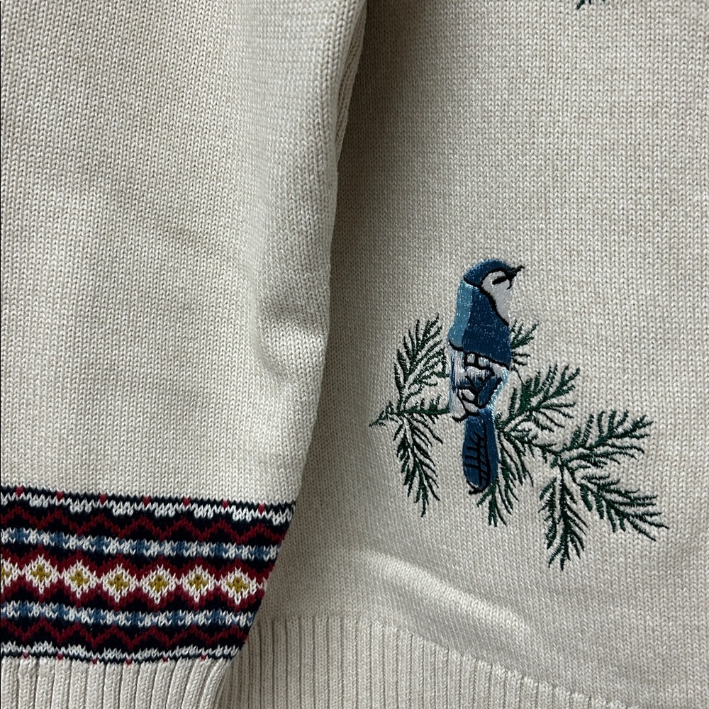 FAST SHIPPER - Christmas 🎄 Embroidered Cream Cardigan Sweater with Bird Design - Picture 4 of 5